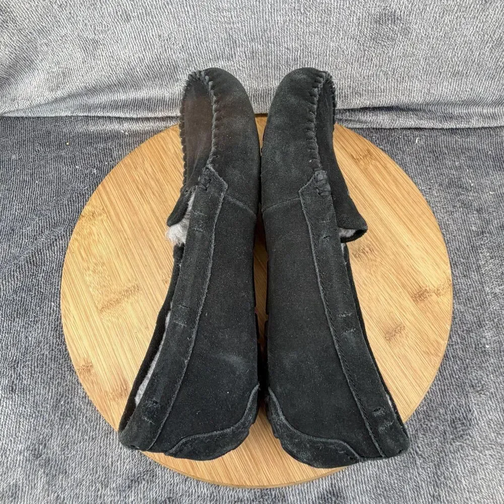 UGG Slippers Shoes Mens Size 8 Black Suede Shearling Lined Moccasin 1003990